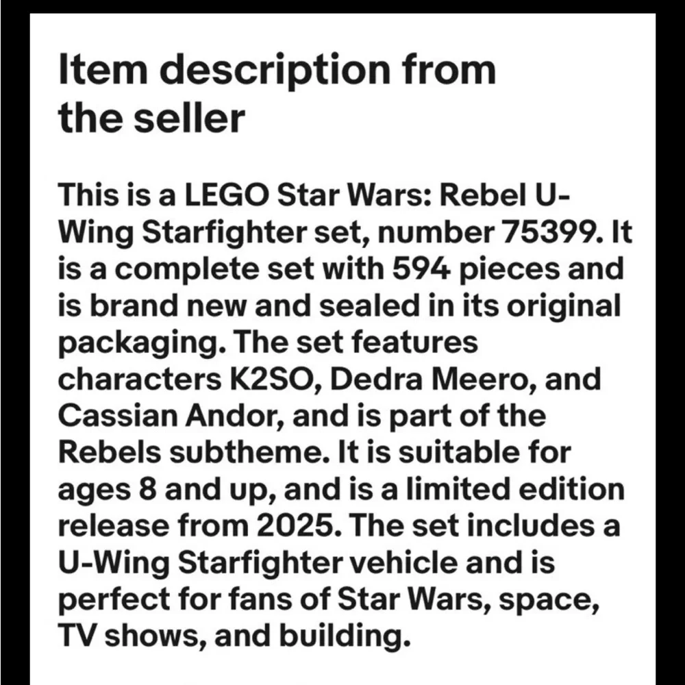 LEGO Star Wars Rebel U-Wing Starfighter Building Set 75399 - 8+ NIB Sealed - Picture 12 of 13